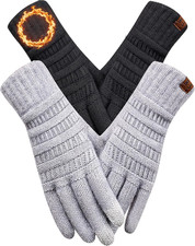2 Pairs Winter Gloves for Women, Touch Screen Warm Knit Thermal Gloves for Cold