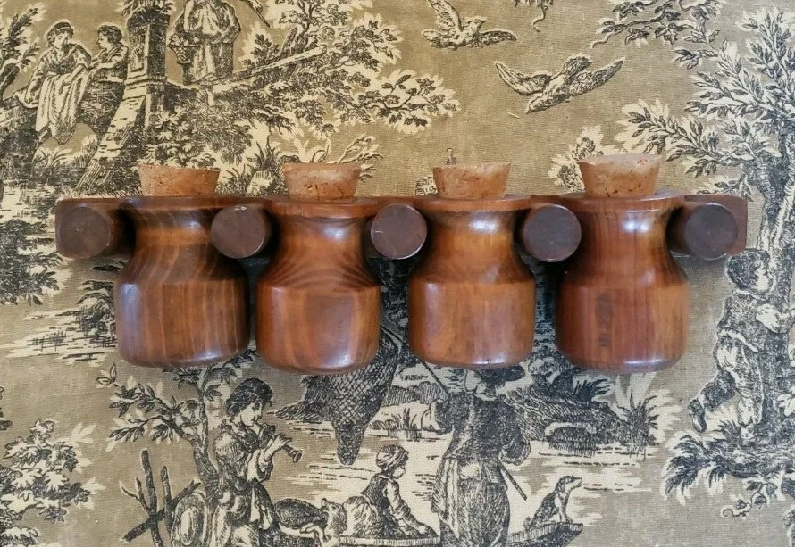 Mid Century Mod MCM Wall-Mounted WOOD Cork Toppers Spice Rack Rare