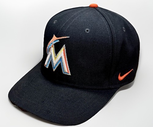 Miami Marlins Nike Adjustable Hat Black M Logo Baseball Cap OSFM Embroidered MLB
