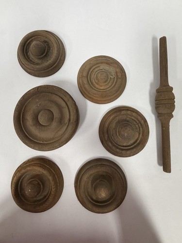 Antique Hand-Turned Wood Rosette Medallion Furniture Salvage 7 Pc Hardwood B30