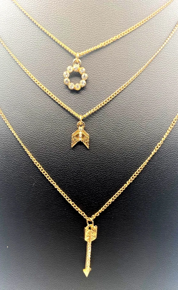 Juego de 3 collares tono dorado con dijes de llave de flecha de cristal por Forever 21 10" colgar Foto 4 de 4