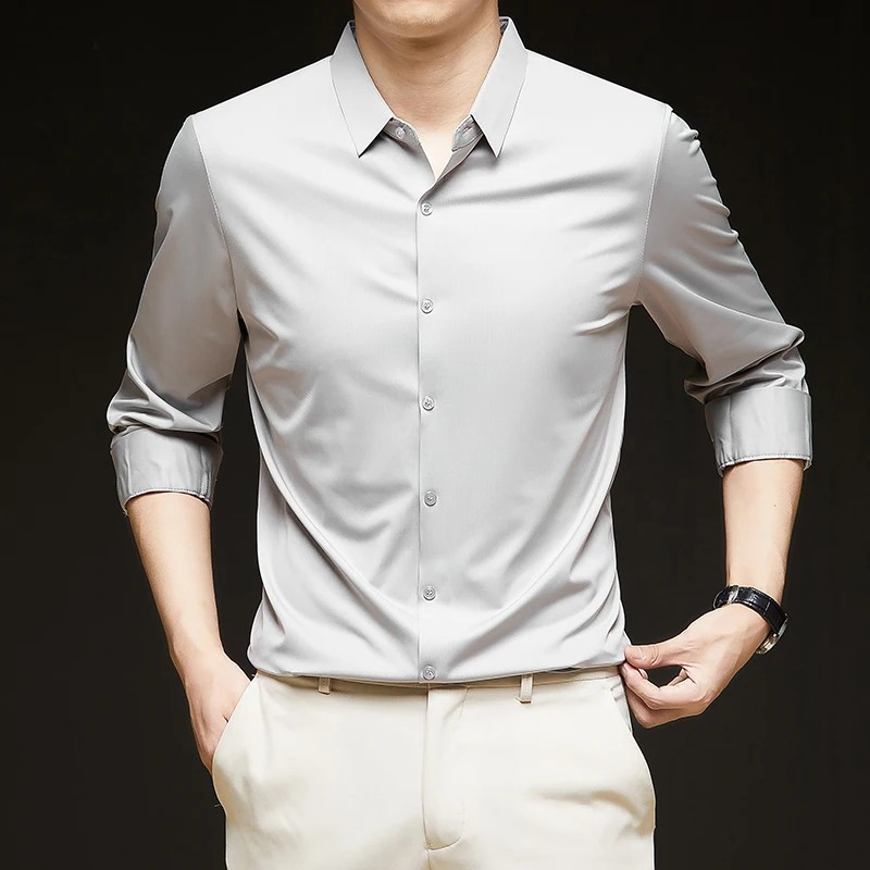 Men's Premium Ultra-Stretch Long-Sleeve Shirt, Silky Business Casual Wear