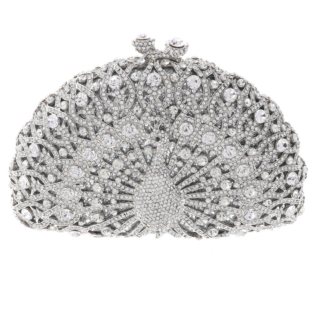 Silver Tone Metal Frame High End Rhinestone Clutch Bag HB0066-SIL
