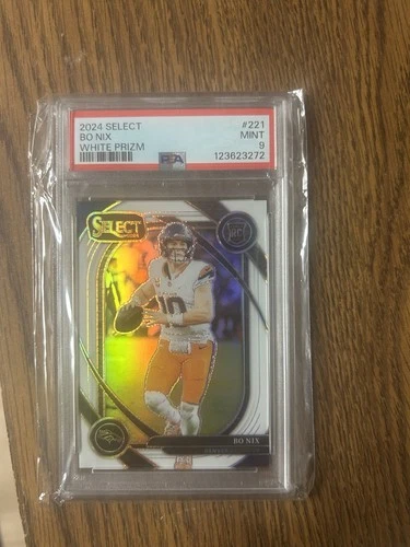2024 Panini Select Club Level Bo Nix #221 White Prizm /35 Broncos RC PSA 9