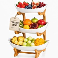 Obst Etagere KüChe Keramik Bambus 3 Etagen Obstschale GemÜSe Snacks 20 23 28 Cm