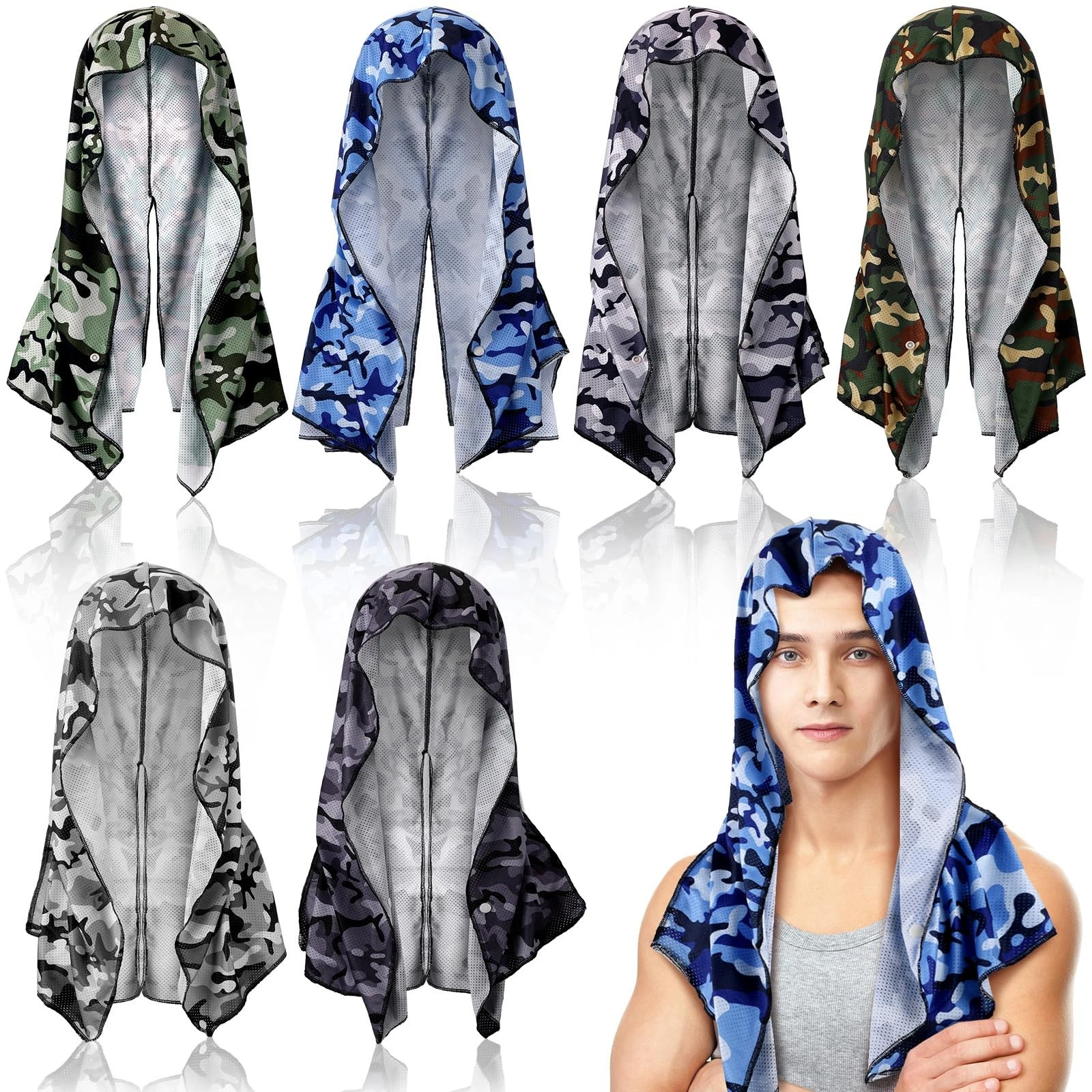 6 Pcs Cooling Hoodie Towel Camouflage Breathable Cold Cooling Towels for Neck...