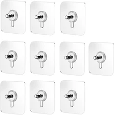 10PCS No-Drill Wall Hooks – Heavy Duty Adhesive Hangers with Removable Tape for