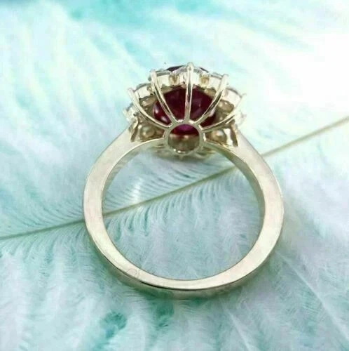 4.50 Ct Oval Cut Natural Ruby & Diamond Engagement 14K Ring Yellow Gold Size 7.5 - Image 4 of 4