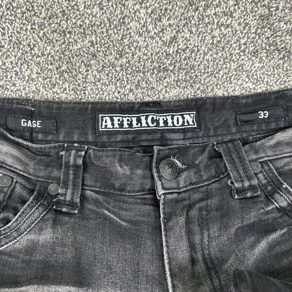 Jean de mezclilla Affliction Gage negro desgastado premium ajustado elástico para hombre 33 grunge Foto 3 de 4