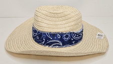 Adult s Unisex Paper Straw Western Cowboy Hat w/ Blue Bandana One Size Fits Most