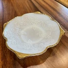 Vintage Anchor Hocking Milk Glass Bowl With Gold Trim And Embossed Grape Vine