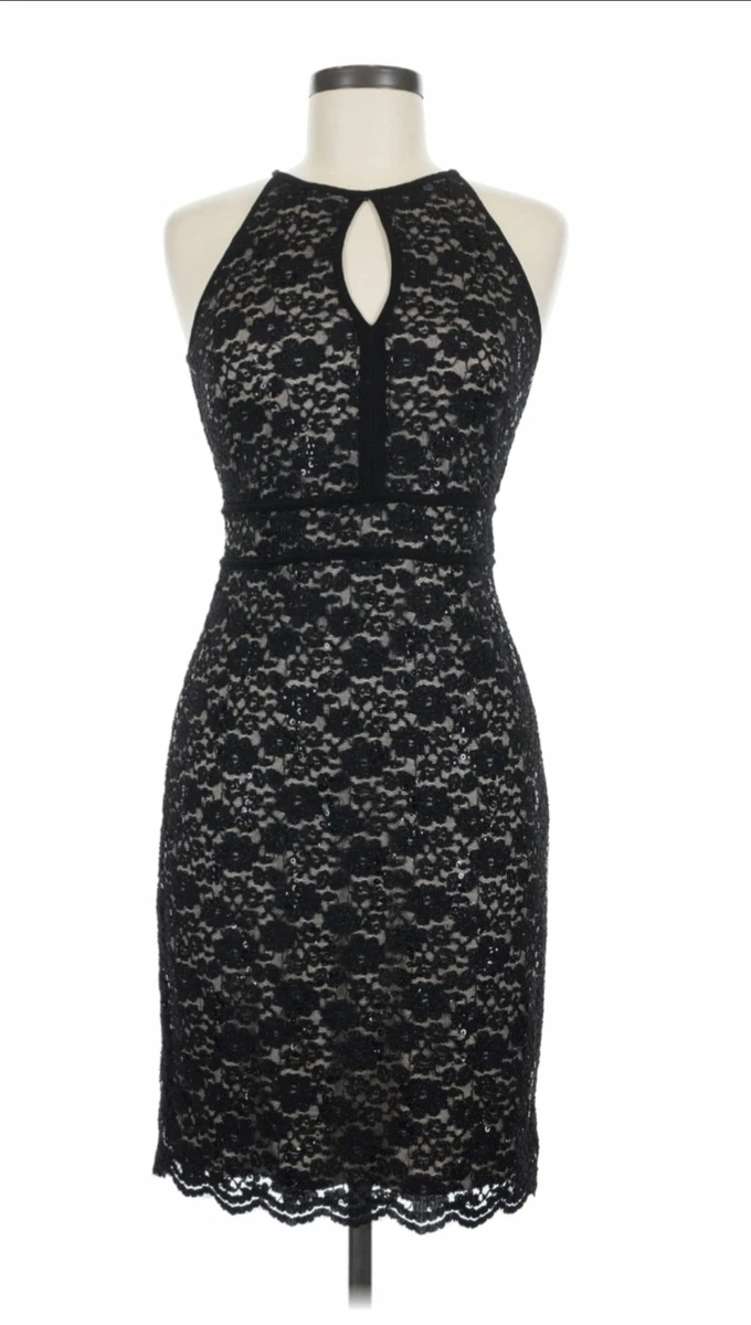 nw nightway lace dress NW Nightway Maxi Dress 6 Sequin Lace Tan