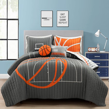 Basketball Game Reversible Oversized 5 Piece Quilt Set - Cozy & Soft Kids Sports