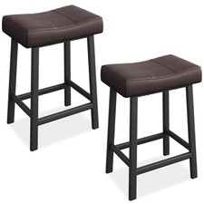 24" Counter Height Bar Stools Set of 2 Saddle PU Leather Kitchen Island Stools
