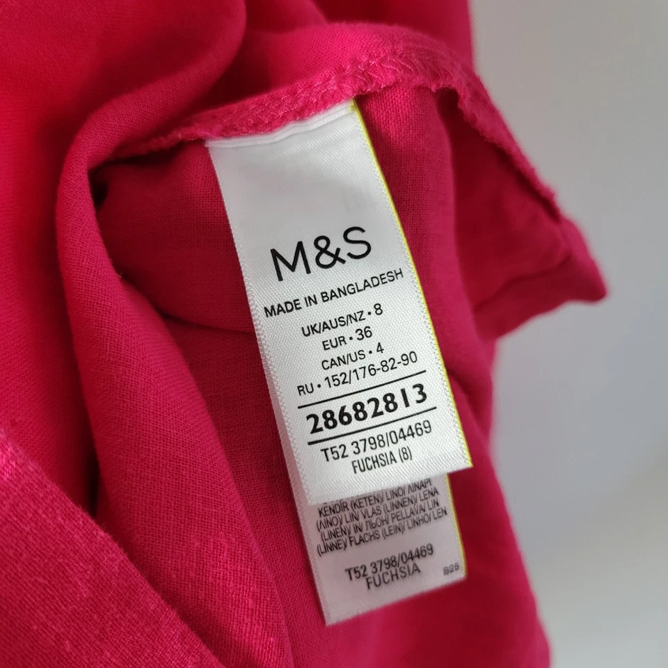 M&S Women Size 8 Pink Linen Blend Smocked Square Neck Top Blouse Summer Casual - Image 4 of 4