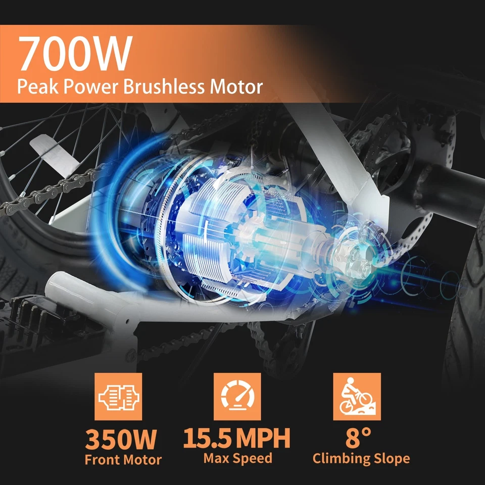 Triciclo Eléctrico Plegable Neumático Narrak 18"x 3.0 350W Step-Thru Etrike 374WH Batería Foto 2 de 4