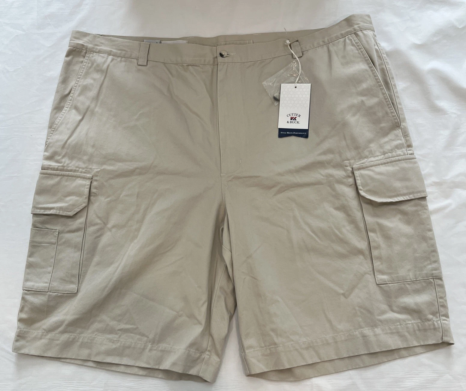 Cutter & Buck Mens Cargo Shorts 48T Big Tall Performance NEW NWT Khaki