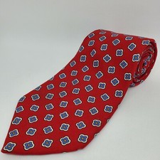 Lauren Ralph Lauren Silk Tie Red White Blue Geometric 58"L x 4"W Made in USA