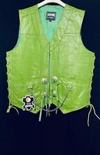 Mens Genuine Leather Motorcycle Biker Vest ANARCHY Green SOA 3540BLK