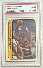 💥 1986 FLEER 🏀 Sticker 💥 Alex English #4 - Denver Nuggets - PSA 6  EX-MT