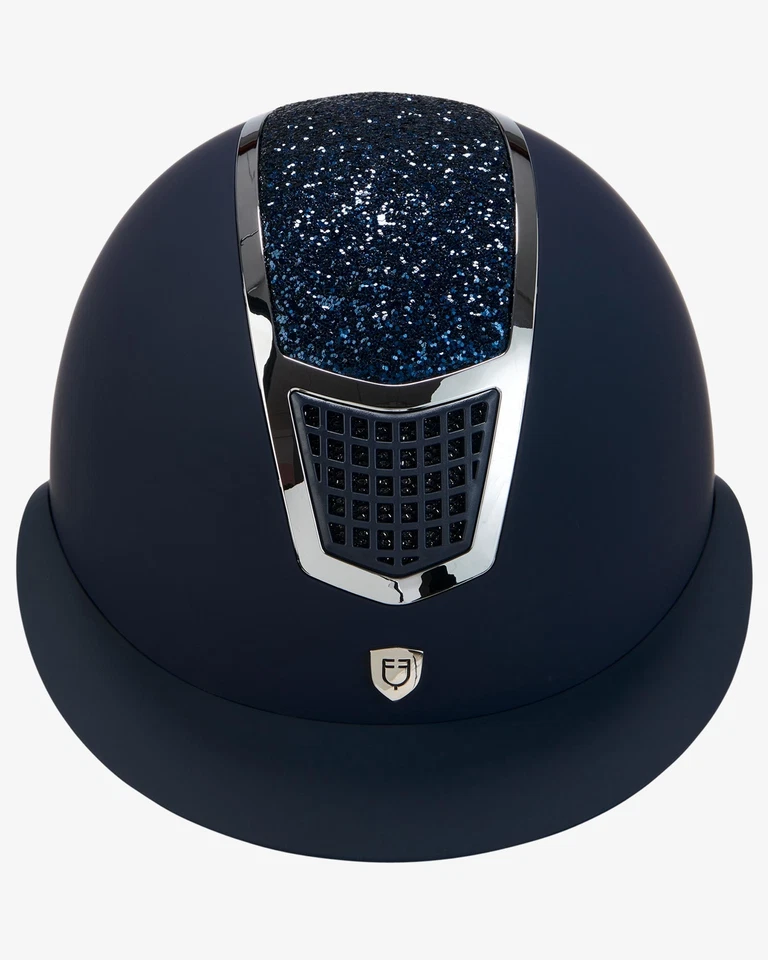 Equestro Reithelm Eclipse mit Strasssteinen und breitem Visier navy-silver - Bild 3 von 4