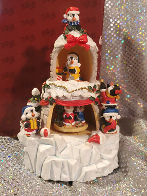 San Francisco Music Box Co. Christmas Penguins In Double Decker Igloo