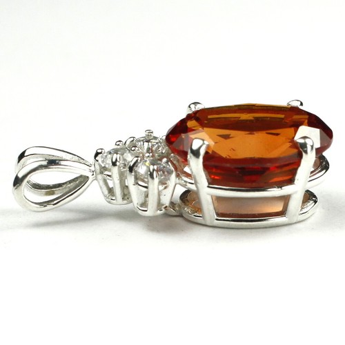 LAB-CREATED PADPARADSCHA CZ Sterling Silver Pendant -Handmade • SP043 - Picture 2 of 4