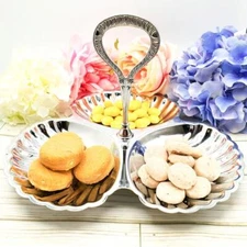 Stainless Steel 3 Shell Pastry Biscuit Tray w Center Handle Silver Color