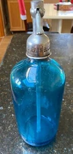Antique FIZZ Seltzer Bottle Blue Glass New Hyde Pk Beverage Co., NY 26 oz - Exc+