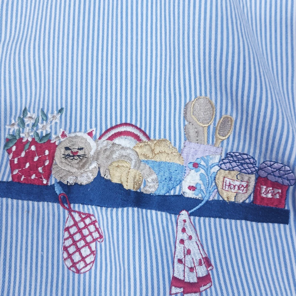 Camisa Quizz Again Para Mujer Grande Azul Blanco Rayas Bordada Gato De Colección Nueva Con Etiquetas Foto 4 de 4