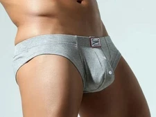 New Mens Sexy "Just Wonderful" Gray Ribbed Brief w/Enhanced Contoured Pouch-Gay