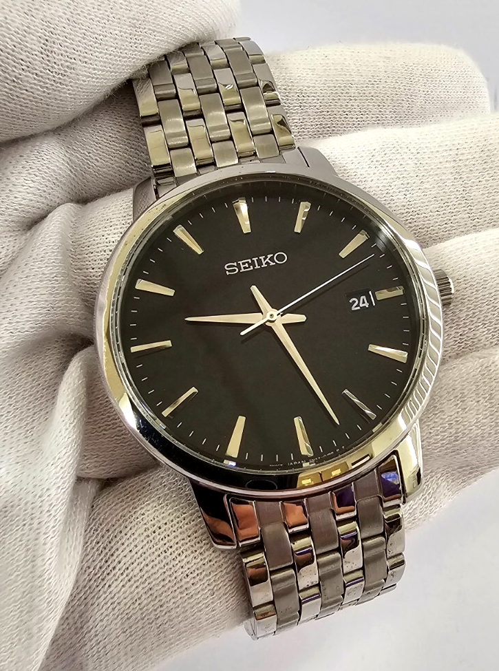 Seiko Quartz 40mm Black Dial SS Men's Watch SGEF89 | eBay