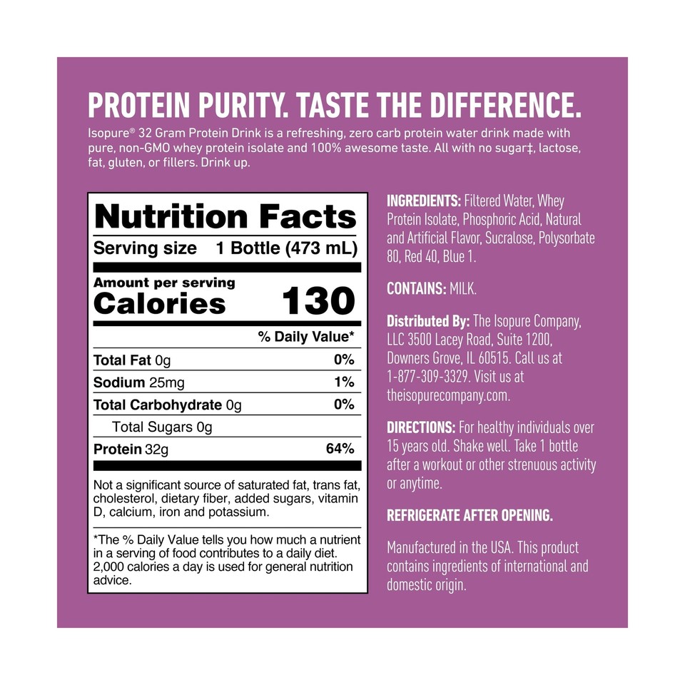 Isopure Zero Carb 32g Protein ReadytoDrink, Whey Protein Isolate