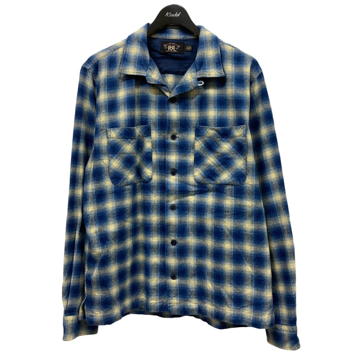 RRL RALPH LAUREN X RON HERMAN CHECKED FLANNEL SHIRT MEN BLUE RRL RALPH LAUREN X RON HERMAN CHECKED FLANNEL SHIRT MEN BLUE