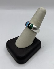 Sterling Silver Size 9 Ring with multi color inlays Made In Mexico