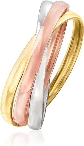 Italian 14kt Tri-Colored Gold Eternity Ring 1/4 in Wide 7 Made in Italy Firenze - Image 3 of 4