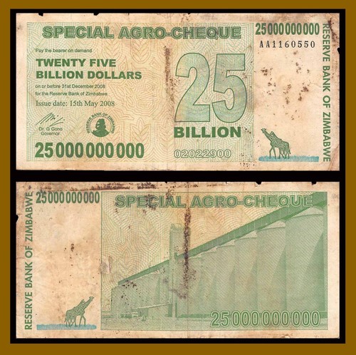 250 pcs x Zimbabwe 25 Billion dollar agro cheque banknotes- bundle - Picture 5 of 11