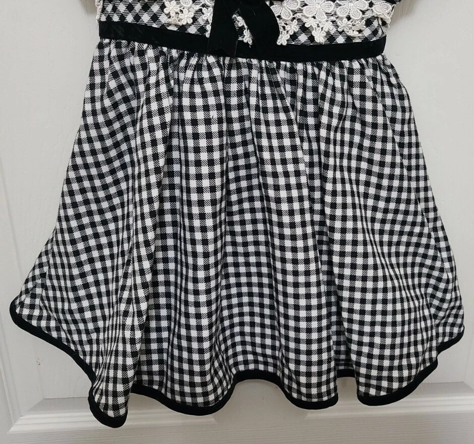 Vestido Bonnie Bebé Niñas Manga Corta Columpio Negro/Blanco Guinga Cuadros Talla 18M Foto 3 de 4