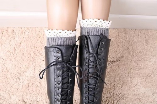 NEW LACE TRIM RUFFLE CROCHET KNIT BOOT CUFFS TOPPER WARM WINTER SOCKS COVER - Picture 7 of 38
