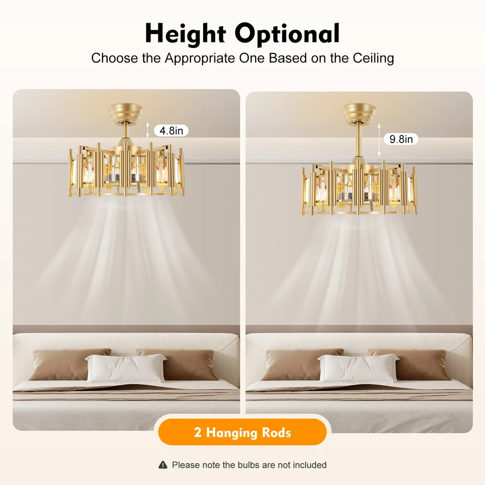 20" Ceiling Fan Light LED Chandelier Semi Flush Mount Pendant Lamp Fixture Gold - Image 4 of 4