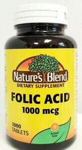 Nature's Blend Folic Acid 1000 mcg (1mg) Tablets 1000ct -Expiration Date 09-2022