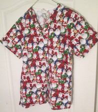 Peaches Santa Claus Scrub Top Size XS Nurse Dental CNA