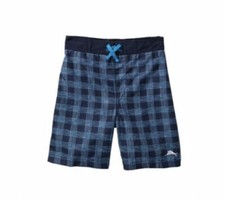 Tommy Bahama Big Boy Plaid Elastic Waist Swim Trunks Boardshorts, Blue M 12-14 