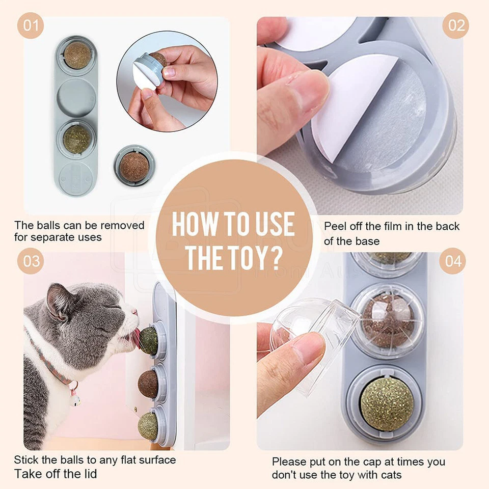 Cat Toy Catnip Ball Lick Solid Nutrition Help Digestion Wall Mount/Hair Remover - image 3 of 4