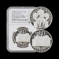 SAN MARINO. 2008, 10 Euro, Silver - NGC PF69 - Top Pop 🥇 Andrea Palladio, RARE