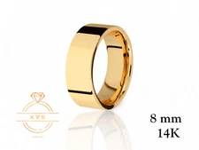 14K Yellow Gold 8mm FLAT Wedding Band Ring - Comfort Fit High Polished New