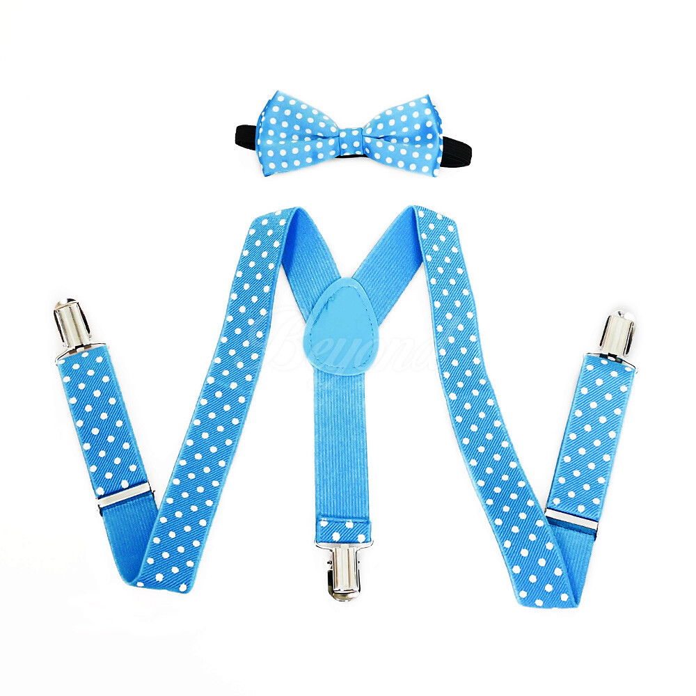 Blue Polka Dot Suspender and Bow Tie Baby Toddler Kids Boys Girls Combo Set eBay