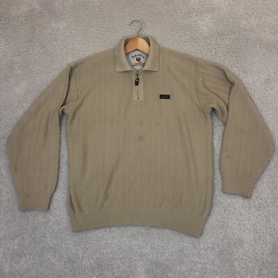 Star Wool Yachting Knit Jumper Mens XL Beige Collared 1/4 Zip Nautical