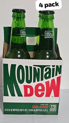 MTN Mountain Dew Real Sugar 12oz Glass Bottle 4 COUNT FREE SHIPPING Bd Apr 2026