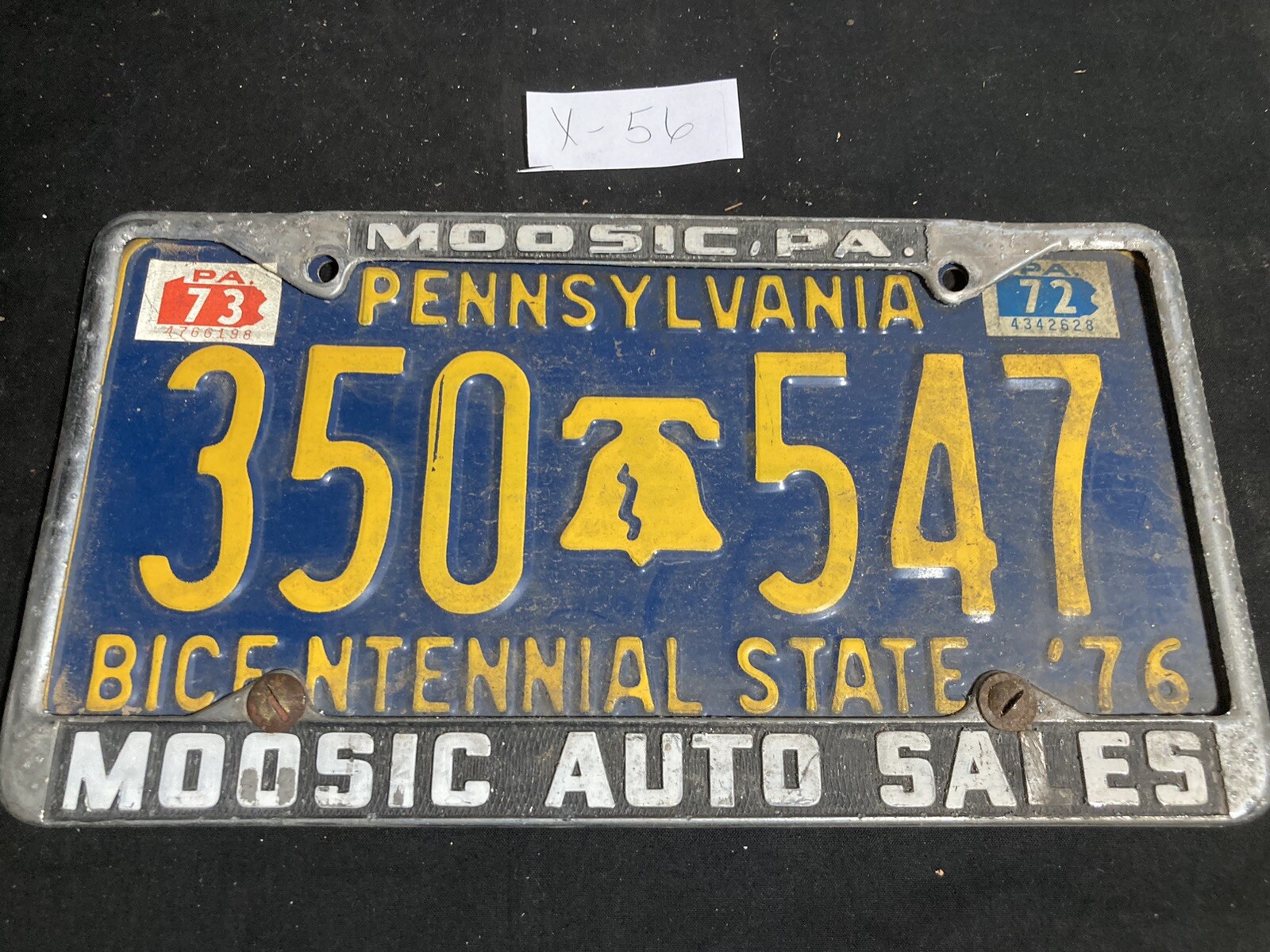 Vintage 1972 PA Bicentennial State Auto License Plate Moosic Auto